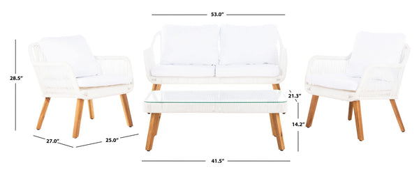 Safavieh Aldric 4Piece Outdoor Set Natural/White PAT6757A