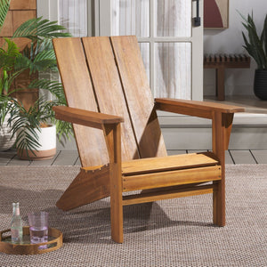 Safavieh ALTON Adirondack Chair in Teak – Classic Outdoor Comfort with Ergonomic Design for Relaxation PAT6801A