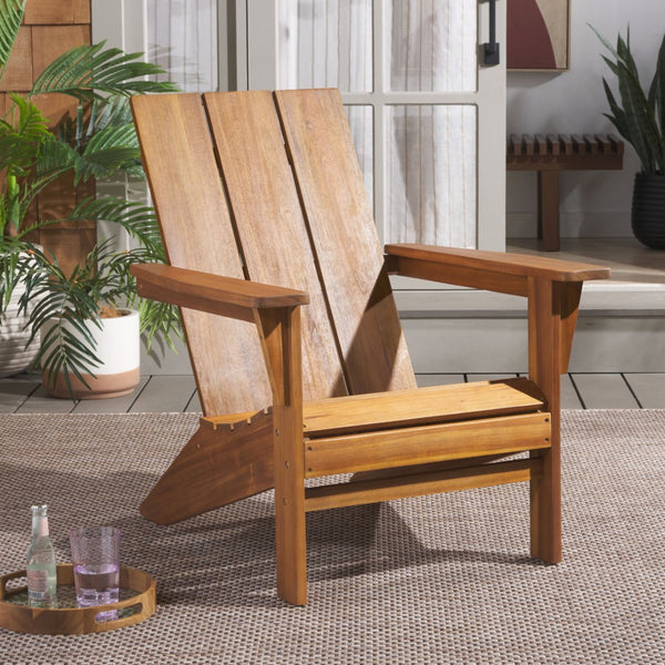Safavieh ALTON Adirondack Chair in Teak – Classic Outdoor Comfort with Ergonomic Design for Relaxation PAT6801A