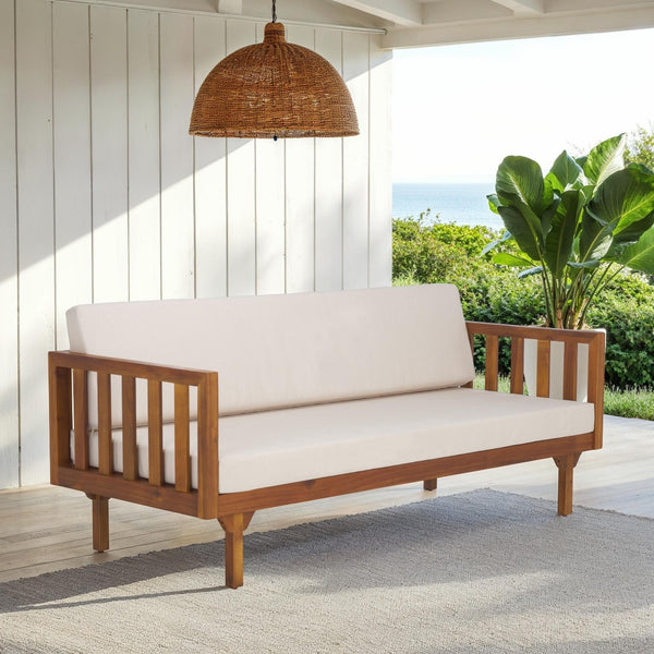 Safavieh NAPOLI 3-Seater Bench: Elegant Solid Wood Seating for Stylish Indoor and Outdoor Spaces, Durable Design Teak Brown / Cream PAT6804A