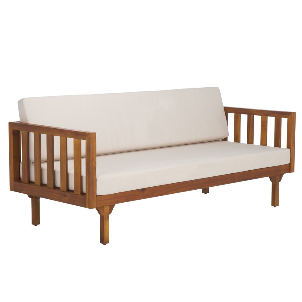 Safavieh NAPOLI 3-Seater Bench: Elegant Solid Wood Seating for Stylish Indoor and Outdoor Spaces, Durable Design Teak Brown / Cream PAT6804A