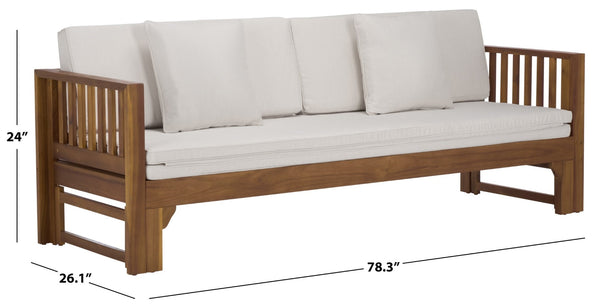 Safavieh Napoli Bench & Bed - Versatile Outdoor Seating, Luxurious Comfort For Relaxation And Style Teak Brown ,Cream Wood Pat6805a