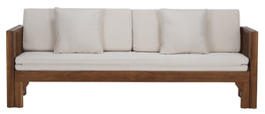 Safavieh Napoli Bench & Bed - Versatile Outdoor Seating, Luxurious Comfort For Relaxation And Style Teak Brown ,Cream Wood Pat6805a