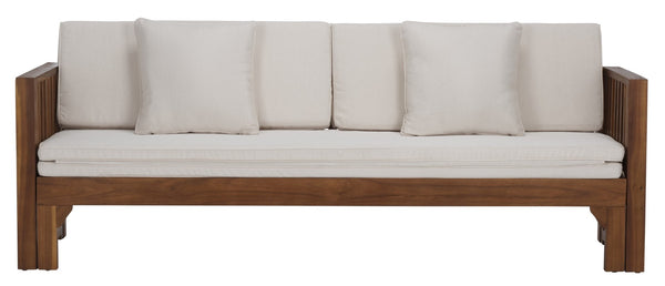 Safavieh Napoli Bench & Bed - Versatile Outdoor Seating, Luxurious Comfort For Relaxation And Style Teak Brown ,Cream Wood Pat6805a
