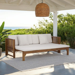 Safavieh NAPOLI Convertible Bench & Daybed – Stylish Solid Wood Outdoor Furniture for Relaxed Living Spaces Teak Brown / Cream PAT6805A