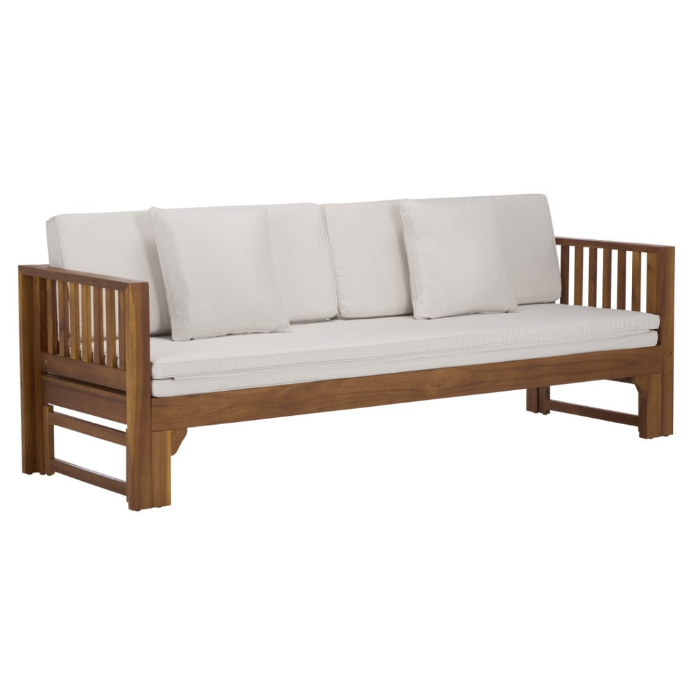 Safavieh NAPOLI Convertible Bench & Daybed – Stylish Solid Wood Outdoor Furniture for Relaxed Living Spaces Teak Brown / Cream PAT6805A