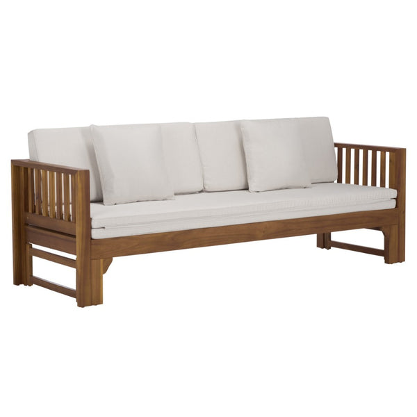 Safavieh Napoli Bench & Bed - Versatile Outdoor Seating, Luxurious Comfort For Relaxation And Style Teak Brown ,Cream Wood Pat6805a