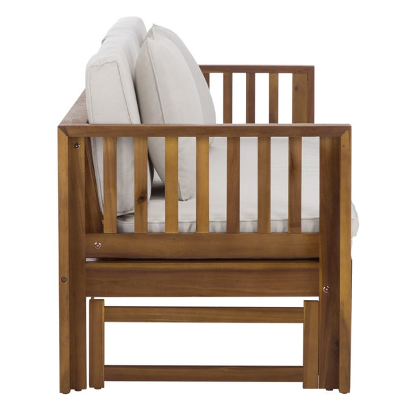 Safavieh Napoli Bench & Bed - Versatile Outdoor Seating, Luxurious Comfort For Relaxation And Style Teak Brown ,Cream Wood Pat6805a