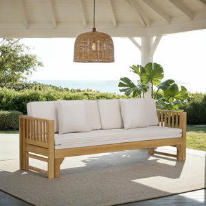 Safavieh NAPOLI Convertible Bench & Daybed – Stylish Solid Wood Outdoor Furniture for Relaxed Living Spaces Oak / Cream PAT6805B