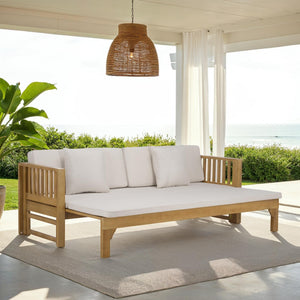 Safavieh NAPOLI Convertible Bench & Daybed – Stylish Solid Wood Outdoor Furniture for Relaxed Living Spaces Oak / Cream PAT6805B