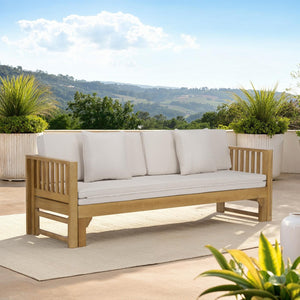 Safavieh NAPOLI Convertible Bench & Daybed – Stylish Solid Wood Outdoor Furniture for Relaxed Living Spaces Oak / Cream PAT6805B