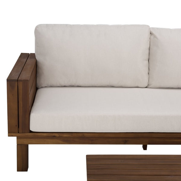 Safavieh Napoli Outdoor Sofa Teak Wood Frame Resort Style Patio Seating with Cream Cushions Teak/Creme PAT6806A-4BX