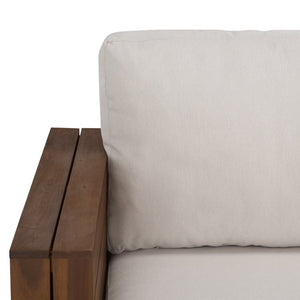 Safavieh Napoli Outdoor Sofa Teak Wood Frame Resort Style Patio Seating with Cream Cushions Teak/Creme PAT6806A-4BX