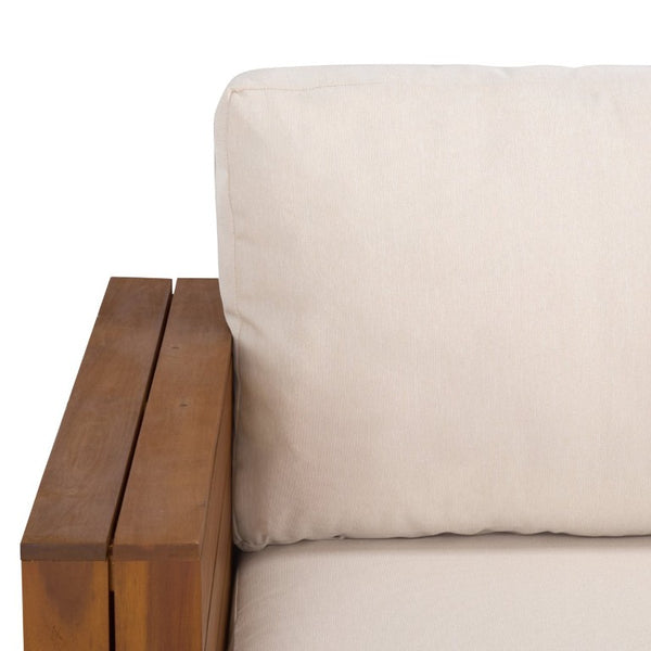 Safavieh Napoli Outdoor Sofa Teak Wood Frame Resort Style Patio Seating with Cream Cushions Teak/Creme PAT6806A-4BX