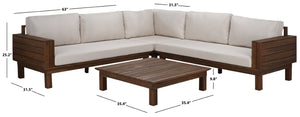 Safavieh Napoli Outdoor Sofa Teak Wood Frame Resort Style Patio Seating with Cream Cushions Teak/Creme PAT6806A-4BX