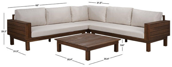 Safavieh Napoli Outdoor Sofa Teak Wood Frame Resort Style Patio Seating with Cream Cushions Teak/Creme PAT6806A-4BX