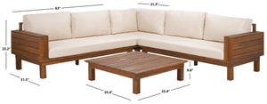Safavieh Napoli Outdoor Sofa Teak Wood Frame Resort Style Patio Seating with Cream Cushions Teak/Creme PAT6806A-4BX