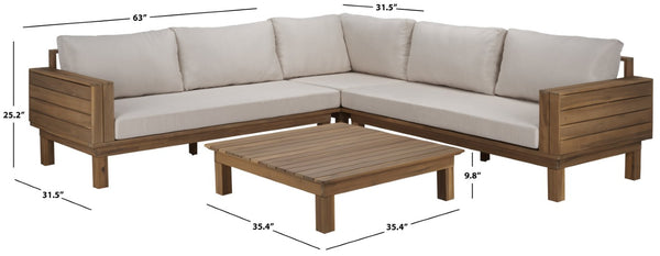 Safavieh Napoli Outdoor Sofa Teak Wood Frame Resort Style Patio Seating with Cream Cushions Oak/Creme PAT6806B-4BX
