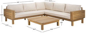 Safavieh Napoli Outdoor Sofa Teak Wood Frame Resort Style Patio Seating with Cream Cushions Oak/Creme PAT6806B-4BX