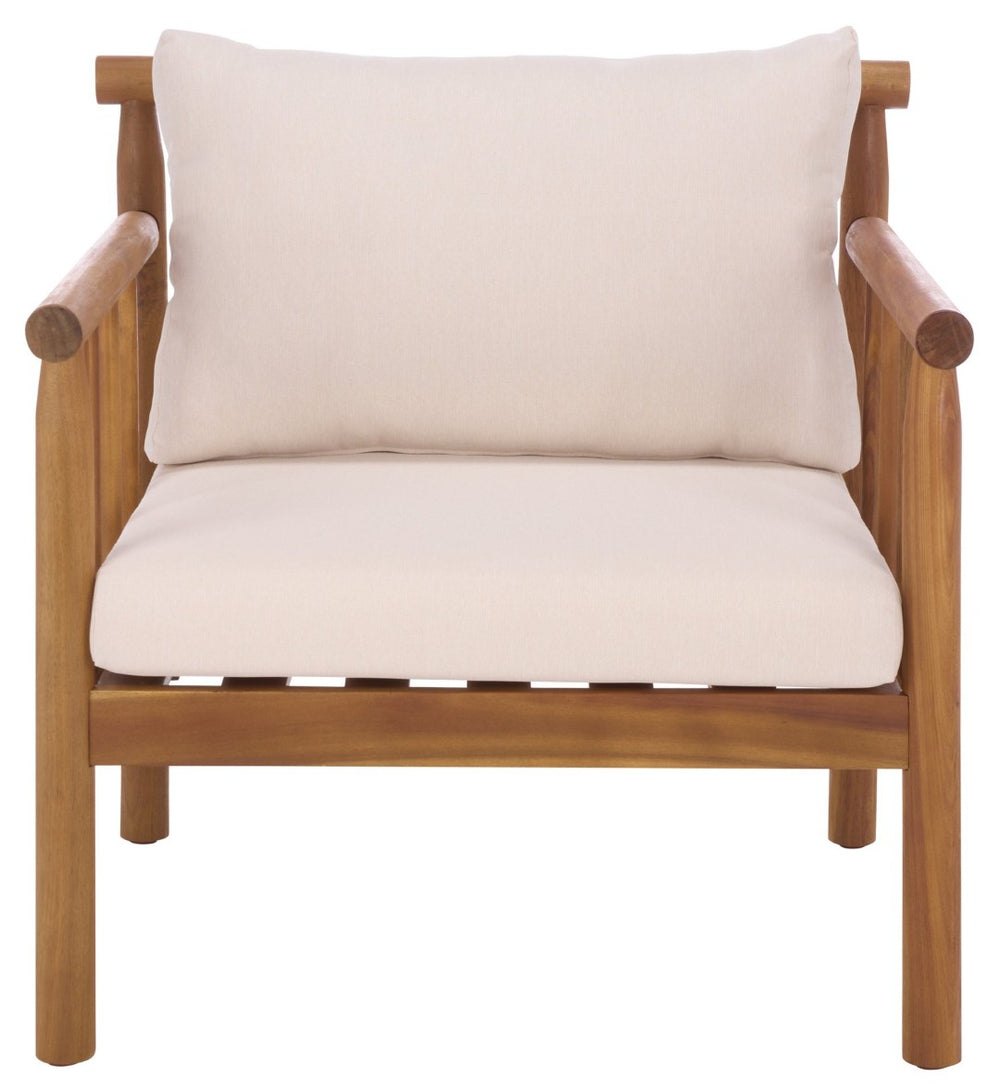 Safavieh CARDORI Chair Set of 2 - Elegant Teak-Brown Wood & Cream Upholstered Chairs for Versatile Decor PAT6807A-SET2