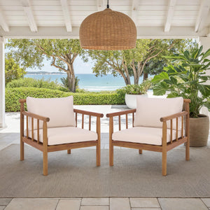 Safavieh Cardori Chair Set Of 2 - Elegant Teak Frame With Cream Cushioned Seats For Stylish Comfort Teak Brown ,Cream Wood,Fabric,Foam Pat6807a-set2