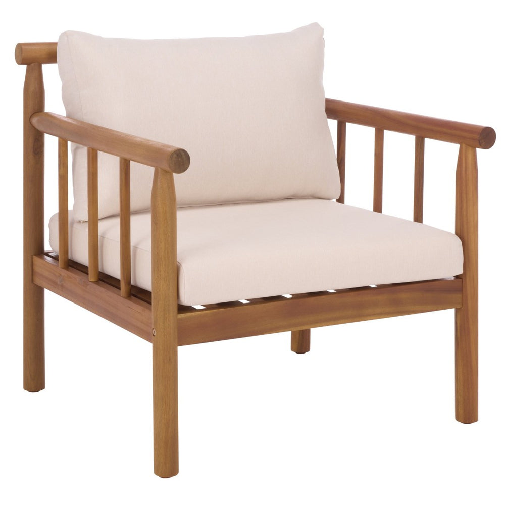 Safavieh CARDORI Chair Set of 2 - Elegant Teak-Brown Wood & Cream Upholstered Chairs for Versatile Decor PAT6807A-SET2