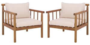 Safavieh Cardori Chair Set Of 2 - Elegant Teak Frame With Cream Cushioned Seats For Stylish Comfort Teak Brown ,Cream Wood,Fabric,Foam Pat6807a-set2