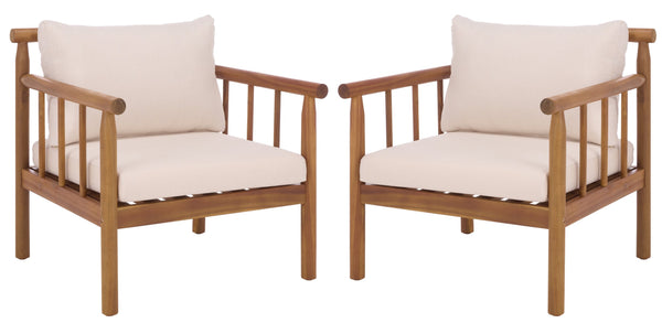 Safavieh Cardori Chair Set Of 2 - Elegant Teak Frame With Cream Cushioned Seats For Stylish Comfort Teak Brown ,Cream Wood,Fabric,Foam Pat6807a-set2