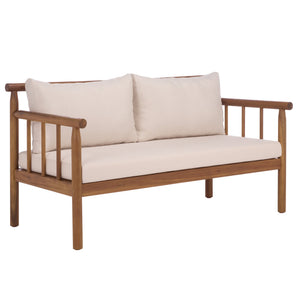 Safavieh Cardori Outdoor Bench And Table Set - Elegant Teak Brown & Cream For Stylish Relaxation & Dining Teak Brown ,Cream Wood,Fabric,Foam Pat6808a