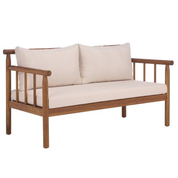 Safavieh Cardori Outdoor Bench And Table Set - Elegant Teak Brown & Cream For Stylish Relaxation & Dining Teak Brown ,Cream Wood,Fabric,Foam Pat6808a
