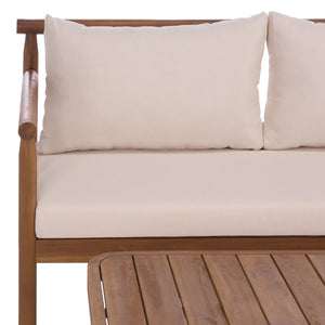 Safavieh Cardori Outdoor Bench And Table Set - Elegant Teak Brown & Cream For Stylish Relaxation & Dining Teak Brown ,Cream Wood,Fabric,Foam Pat6808a