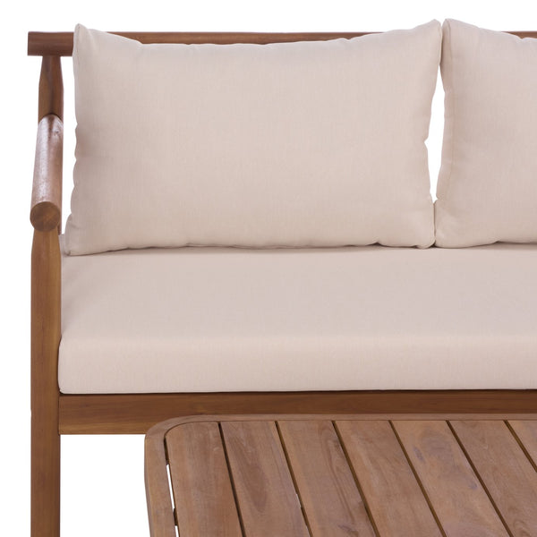 Safavieh Cardori Outdoor Bench And Table Set - Elegant Teak Brown & Cream For Stylish Relaxation & Dining Teak Brown ,Cream Wood,Fabric,Foam Pat6808a