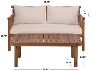 Safavieh Cardori Outdoor Bench And Table Set - Elegant Teak Brown & Cream For Stylish Relaxation & Dining Teak Brown ,Cream Wood,Fabric,Foam Pat6808a