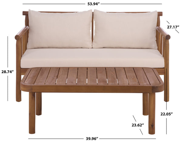 Safavieh Cardori Outdoor Bench And Table Set - Elegant Teak Brown & Cream For Stylish Relaxation & Dining Teak Brown ,Cream Wood,Fabric,Foam Pat6808a