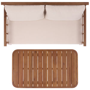 Safavieh Cardori Outdoor Bench And Table Set - Elegant Teak Brown & Cream For Stylish Relaxation & Dining Teak Brown ,Cream Wood,Fabric,Foam Pat6808a