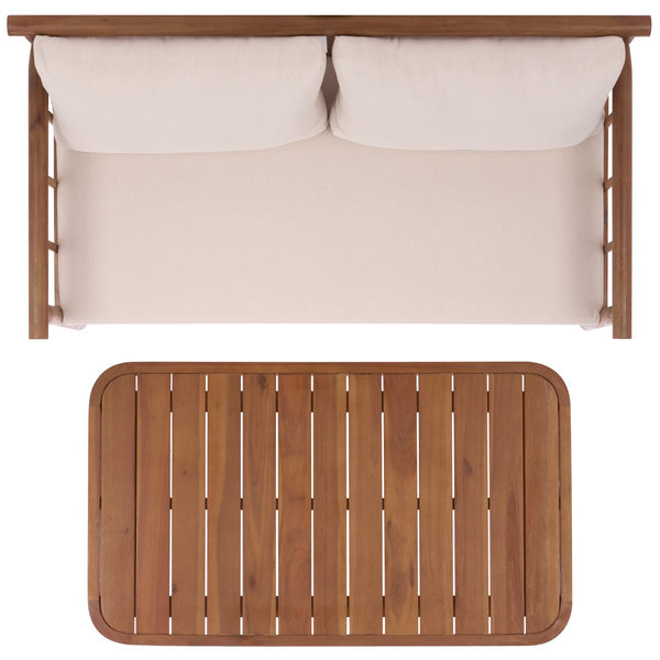 Safavieh Cardori Outdoor Bench And Table Set - Elegant Teak Brown & Cream For Stylish Relaxation & Dining Teak Brown ,Cream Wood,Fabric,Foam Pat6808a