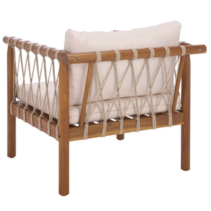 Safavieh Sabrina Chair Set Of 2 – Stylish Teak & Creme Outdoor Seating For Comfortable Relaxation & Elegance Teak Brown ,Cream Wood,Fabric,Foam Pat6809a-set2