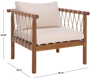 Safavieh Sabrina Chair Set Of 2 – Stylish Teak & Creme Outdoor Seating For Comfortable Relaxation & Elegance Teak Brown ,Cream Wood,Fabric,Foam Pat6809a-set2