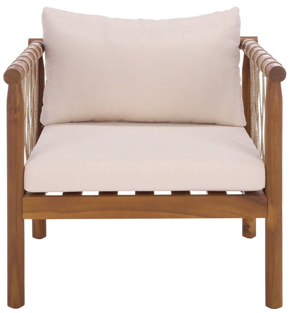 Safavieh SABRINA Chair Set of 2 - Teak-Brown Wood with Soft Crème Cushions for Stylish Outdoor Comfort PAT6809A-SET2