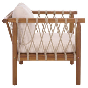 Safavieh Sabrina Chair Set Of 2 – Stylish Teak & Creme Outdoor Seating For Comfortable Relaxation & Elegance Teak Brown ,Cream Wood,Fabric,Foam Pat6809a-set2