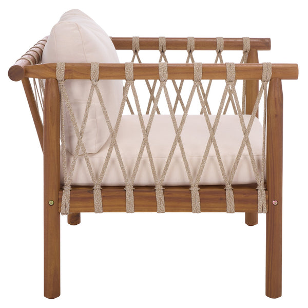 Safavieh Sabrina Chair Set Of 2 – Stylish Teak & Creme Outdoor Seating For Comfortable Relaxation & Elegance Teak Brown ,Cream Wood,Fabric,Foam Pat6809a-set2