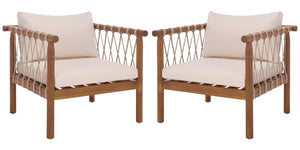 Safavieh Sabrina Chair Set Of 2 – Stylish Teak & Creme Outdoor Seating For Comfortable Relaxation & Elegance Teak Brown ,Cream Wood,Fabric,Foam Pat6809a-set2