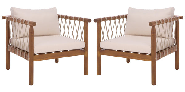 Safavieh Sabrina Chair Set Of 2 – Stylish Teak & Creme Outdoor Seating For Comfortable Relaxation & Elegance Teak Brown ,Cream Wood,Fabric,Foam Pat6809a-set2