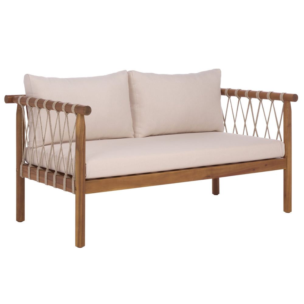 Safavieh Sabrina Bench And Table Set - Elegant Teak And Cream Outdoor Furniture For Stylish Gatherings Teak Brown ,Cream Wood,Fabric,Foam Pat6810a