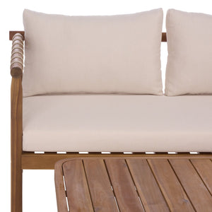 Safavieh Sabrina Bench And Table Set - Elegant Teak And Cream Outdoor Furniture For Stylish Gatherings Teak Brown ,Cream Wood,Fabric,Foam Pat6810a