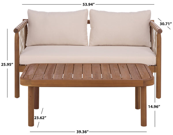 Safavieh Sabrina Bench And Table Set - Elegant Teak And Cream Outdoor Furniture For Stylish Gatherings Teak Brown ,Cream Wood,Fabric,Foam Pat6810a