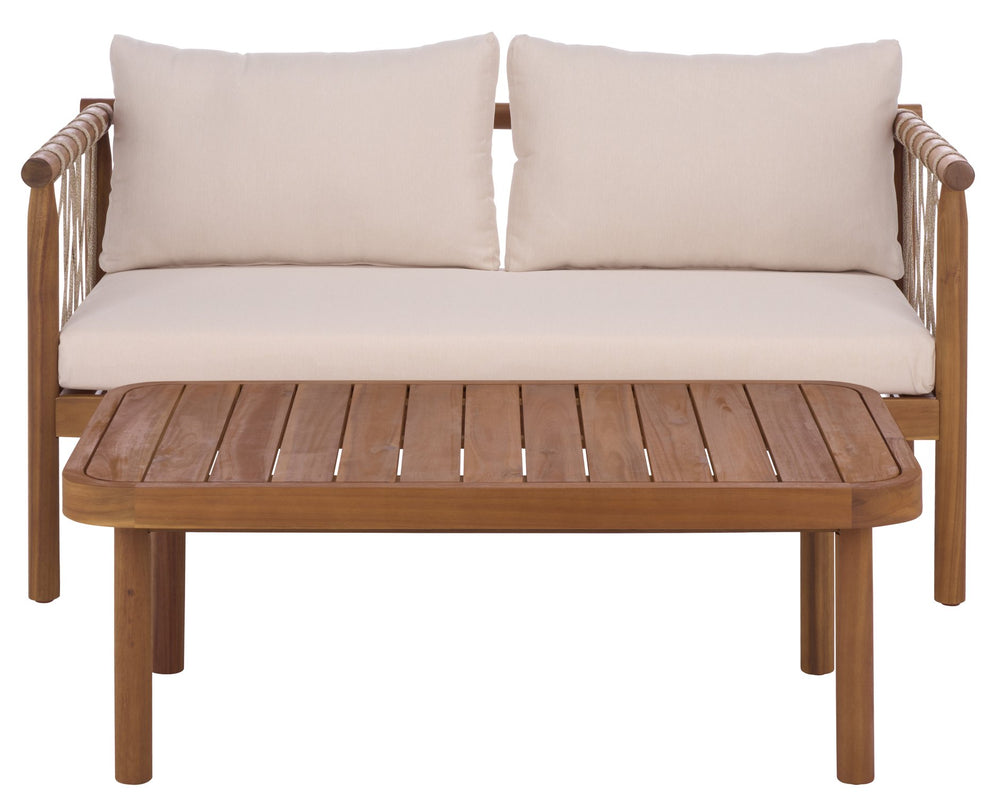 Safavieh Sabrina Bench And Table Set - Elegant Teak And Cream Outdoor Furniture For Stylish Gatherings Teak Brown ,Cream Wood,Fabric,Foam Pat6810a