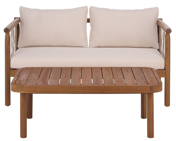 Safavieh Sabrina Bench And Table Set - Elegant Teak And Cream Outdoor Furniture For Stylish Gatherings Teak Brown ,Cream Wood,Fabric,Foam Pat6810a