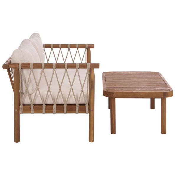 Safavieh Sabrina Bench And Table Set - Elegant Teak And Cream Outdoor Furniture For Stylish Gatherings Teak Brown ,Cream Wood,Fabric,Foam Pat6810a