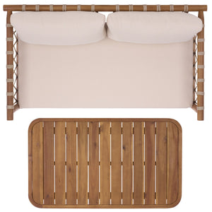 Safavieh Sabrina Bench And Table Set - Elegant Teak And Cream Outdoor Furniture For Stylish Gatherings Teak Brown ,Cream Wood,Fabric,Foam Pat6810a